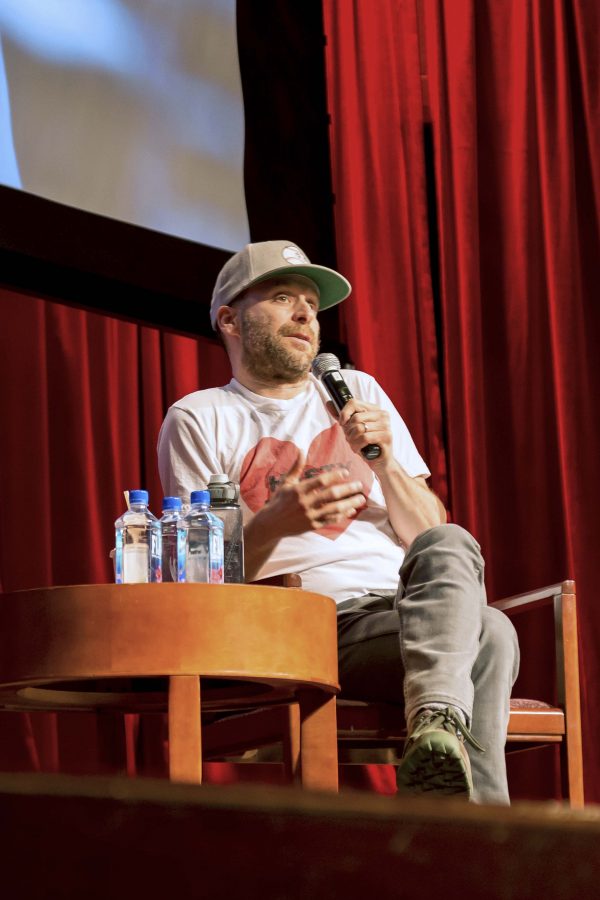 Actor Jon Glasier, who plays Laird on "Girls", answering questions at the screening in Kimmel on Tuesday.